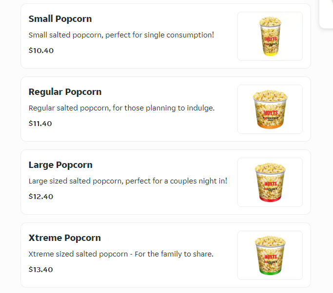 HOYTS Popcorn Prices