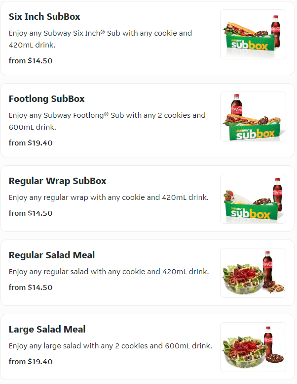 Subway Combos Prices